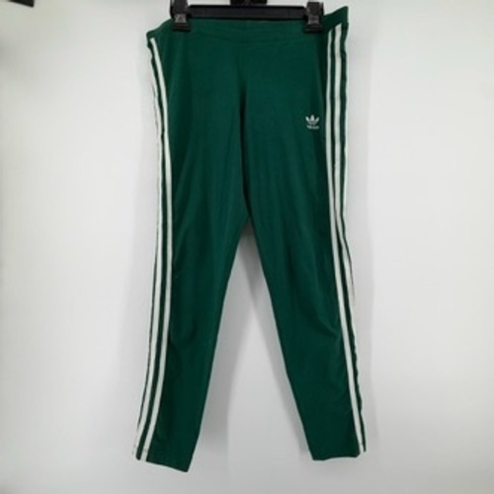 Adidas Originals Womens Forest Green 3-Stripe Trefoil Leggings Size L Activewear - Picture 2 of 8